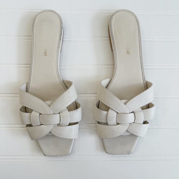 Saint Laurent Tribute White Leather Mules Slip On Heels Sandals Size 37 - Picture 1 of 8